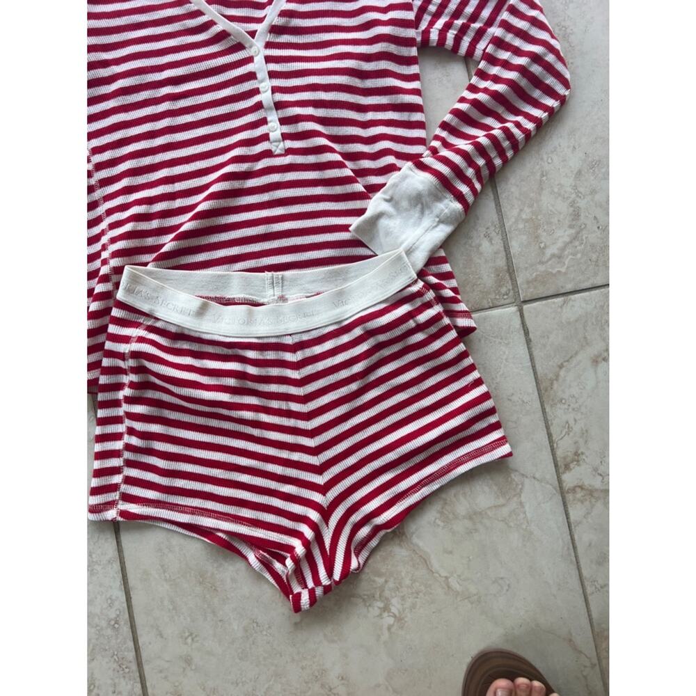 NWT Victoria's Secret Fireside Henley Pajama Short Set Ribbed Red White Small - Picture 8 of 12